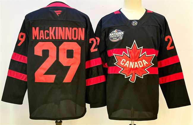 Men%27s Canada #29 Nathan MacKinnon Black 2025 4 Nations Face-Off Premium Stitched Jersey